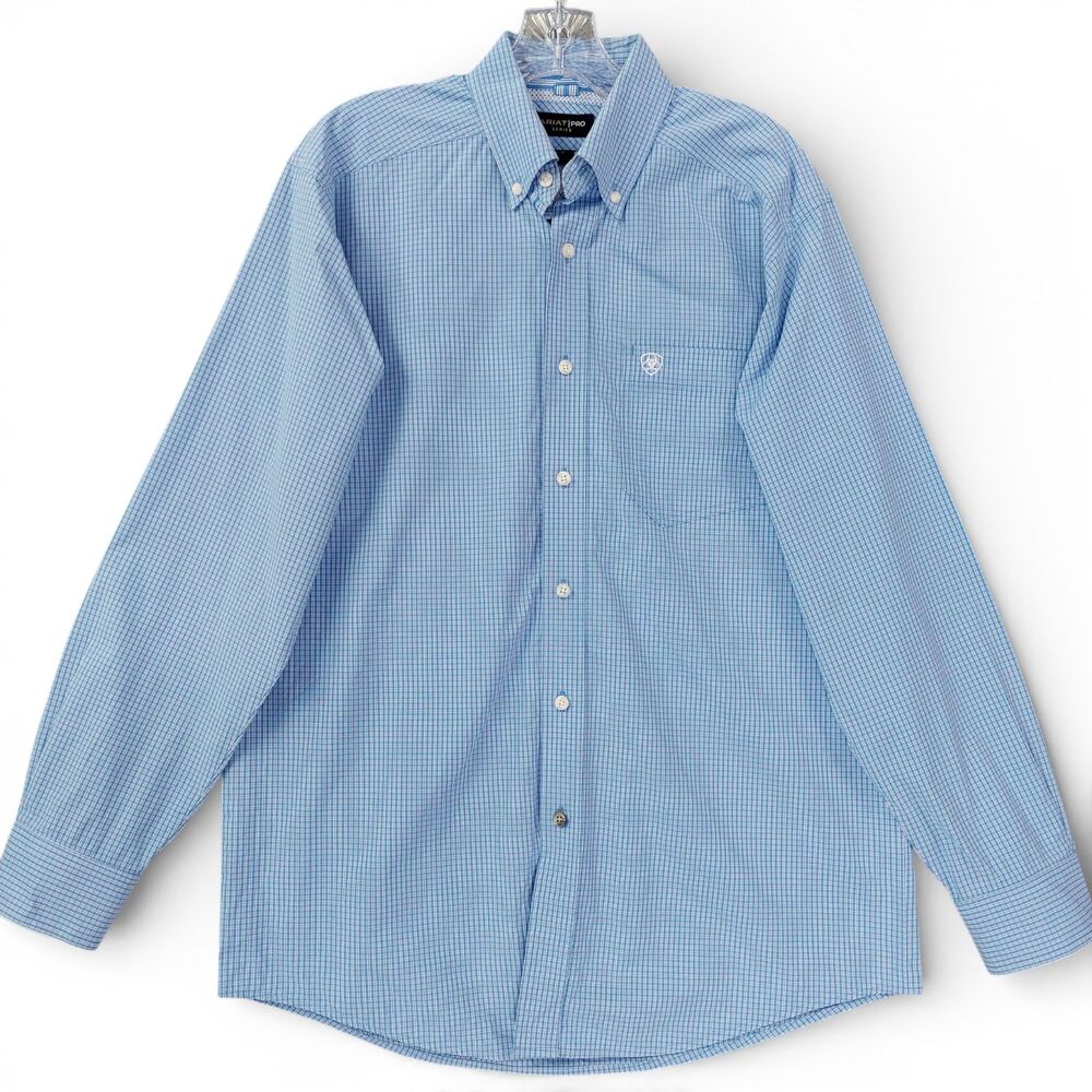 Ariat Pro Series Button Down Shirt Mens Medium Blue Plaid Western Performance